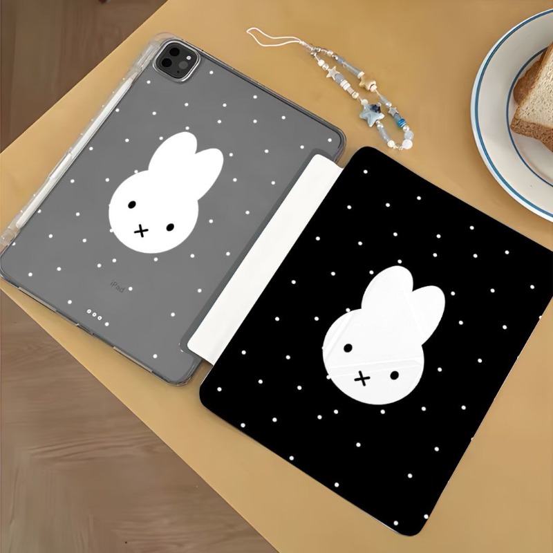 Fire Tablet Accessories - มิฟฟี่เคสไอแพด Air7/6 Pro11/10/9/8 มินิ/7/A16 สีดำสีขาวลายจุดคาวาอิการ์ตูนฝาครอบป้องกันกันกระแทกแท็บเล็ต
