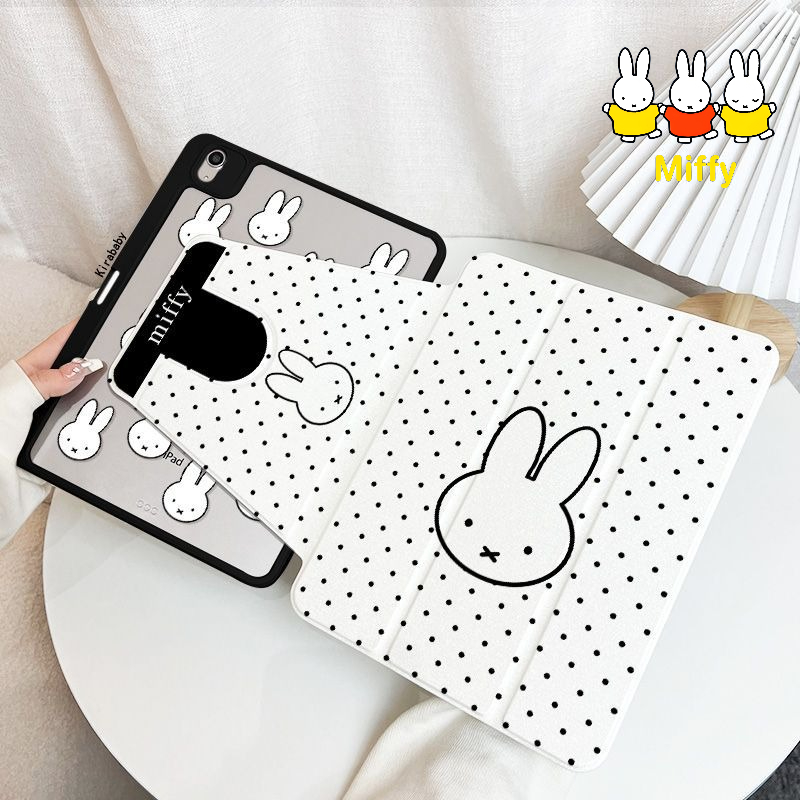 Fire Tablet Accessories - เคสแท็บเล็ตคาวาอิ มิฟฟี่ 720 ° ฝาครอบป้องกันแบบหมุนได้สำหรับไอแพด 2026