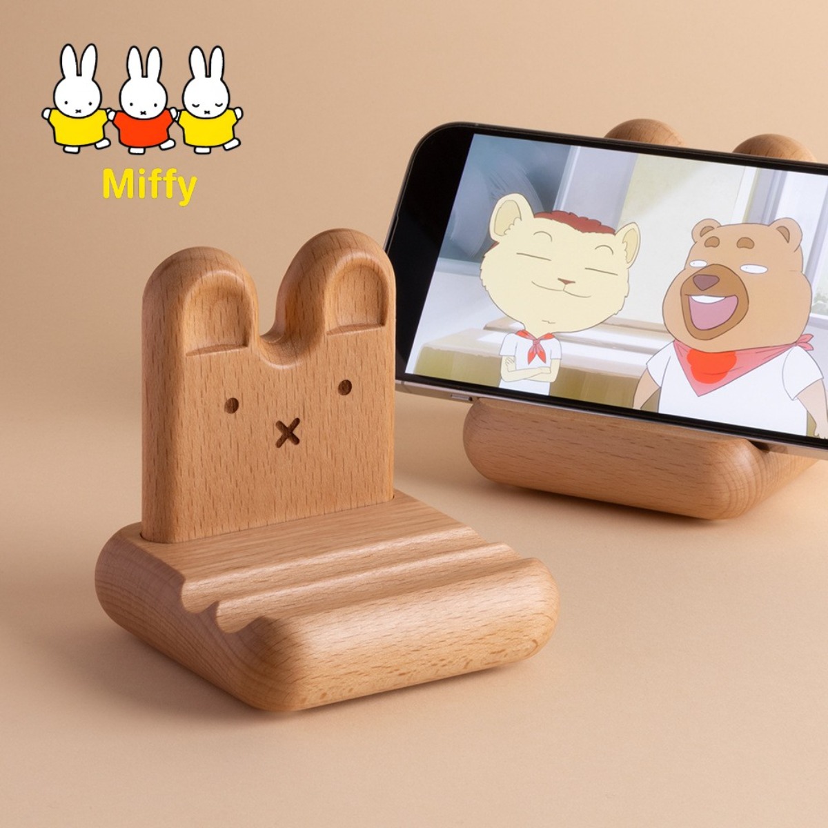 Fire Tablet Accessories - Kawaii อะนิเมะ Miffy Rabbit โทรศัพท์มือถือขาตั้งไม้เก้าอี้แท็บเล็ต Creative