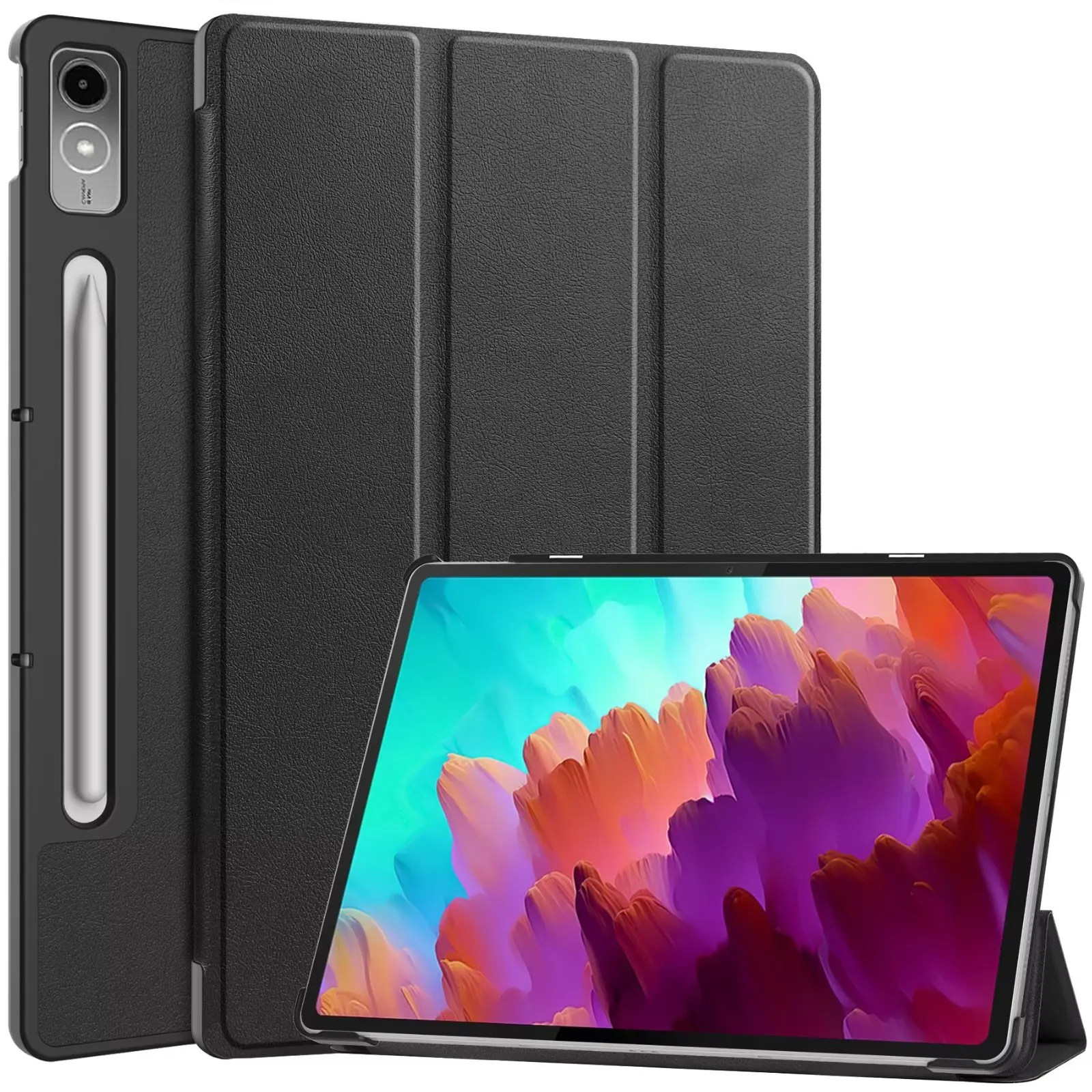 Lenovo Tablet P12 Accessories - เคสหนังแม่เหล็กแบบพับสามตอน พร้อมขาตั้ง สำหรับ Lenovo Idea Tab