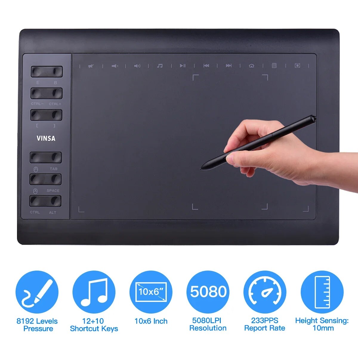 Graphic Tablet Accessories - แท็บเล็ตการวาดภาพกราฟิกระดับมืออาชีพขนาด 10x6 นิ้ว 12 ปุ่มด่วนพร้อมสําหรับ Windows