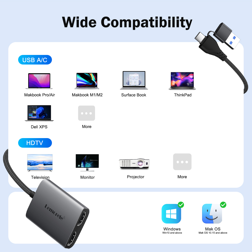 เลโมเรเลอะแดปเตอร์ HDMI คู่ 4K - Hdmi Adapter Tablet บทวิจารณ์และราคา